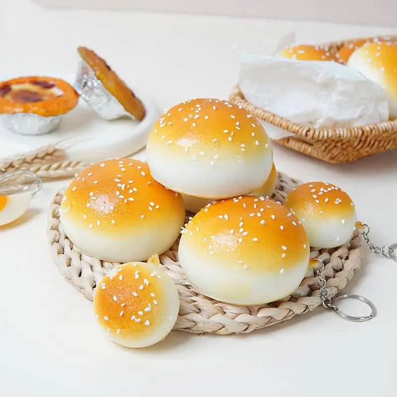 Mini Sesame Bread Squeeze Fidget Toy Soft Slow Rising Simulation Food Keychain Portable Stress Relief for Travel Play