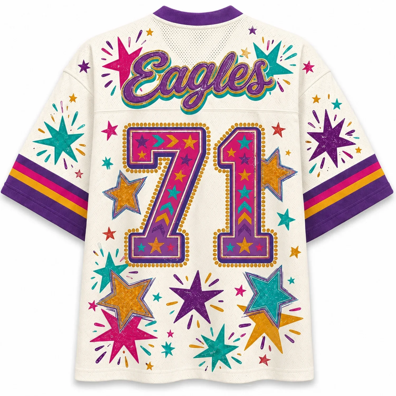 Retro Sports Jersey T-shirt Eagles No. 71 Cool Eagles Wearing Star Sunglasses Colorful Stars 3D Full Printed Mesh Streetwear Top