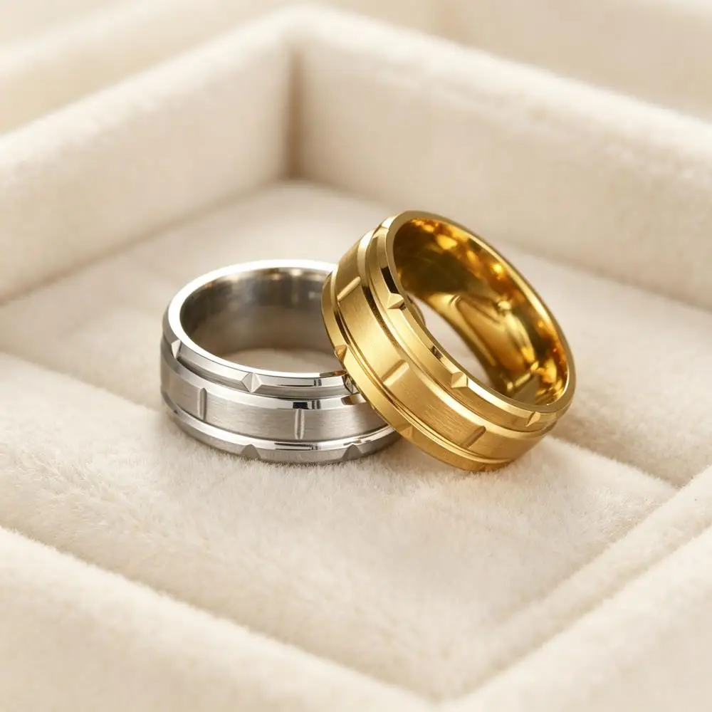 Business Mens Stainless Steel Rings For Men Male Gold Silver Color Minimalist Engagement Wedding Bands Party Jewelry Father Gift