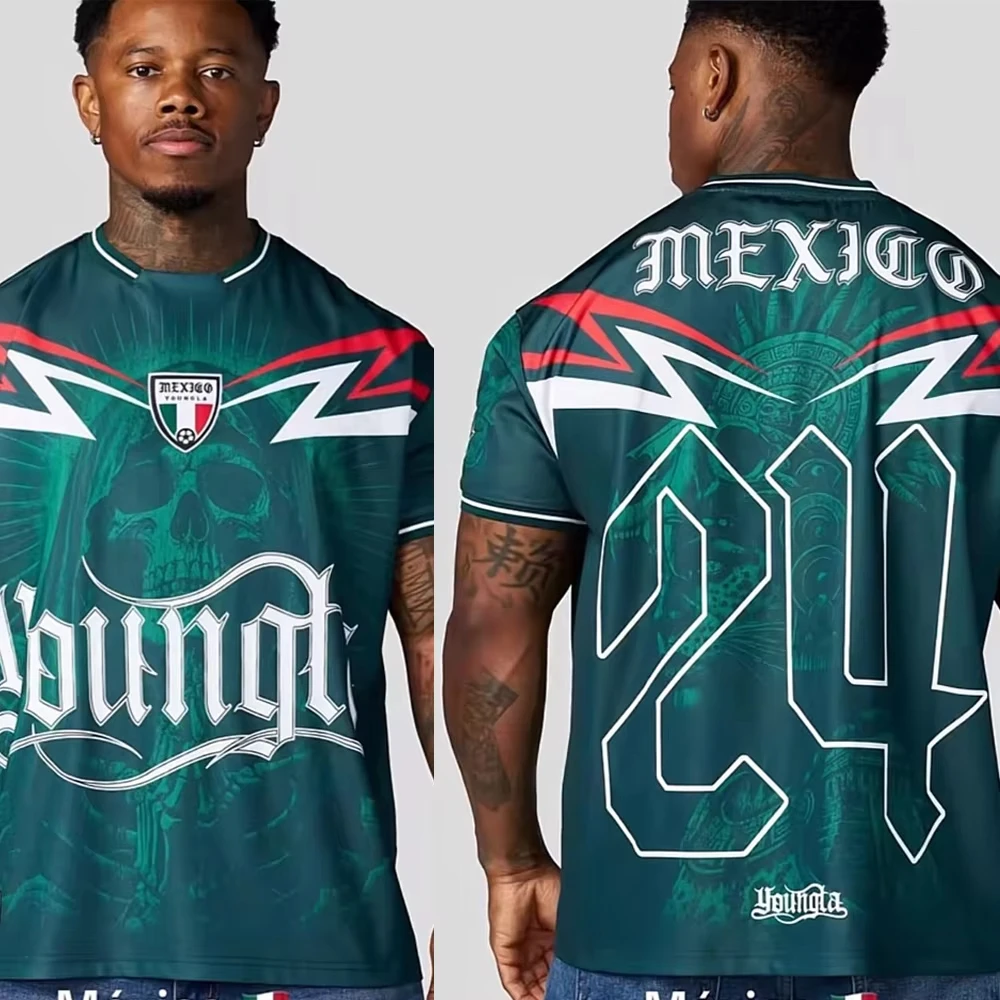 Y2K Gothic Retro Style Football Jersey Special Edition for Mexico Fans Adult Kids Casual T-Shirt Breathable Quick-drying Soft