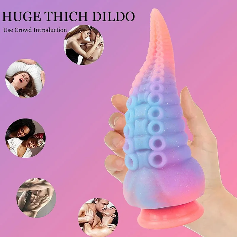 

Realistic Monster Silicone Dildo-8.3inch Big Anal Glowing Tentacle Dildo with Strong Suction Cup Huge Monster Thick Dildo for Wo