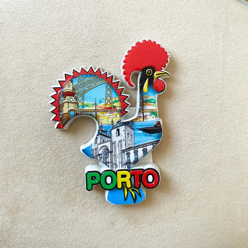 

Portugal Porto tourism souvenir, 3D rooster refrigerator magnet, office, home kitchen decoration gift