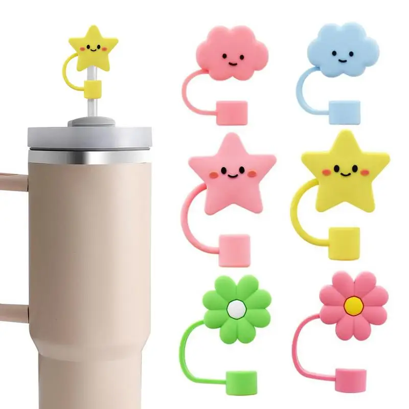 Cute Silicone Straw Covers Stenley Cup Straw Lid Straw Topper 6PCS Straw Covers Protector Dust-Proof Water Bottle Accessories