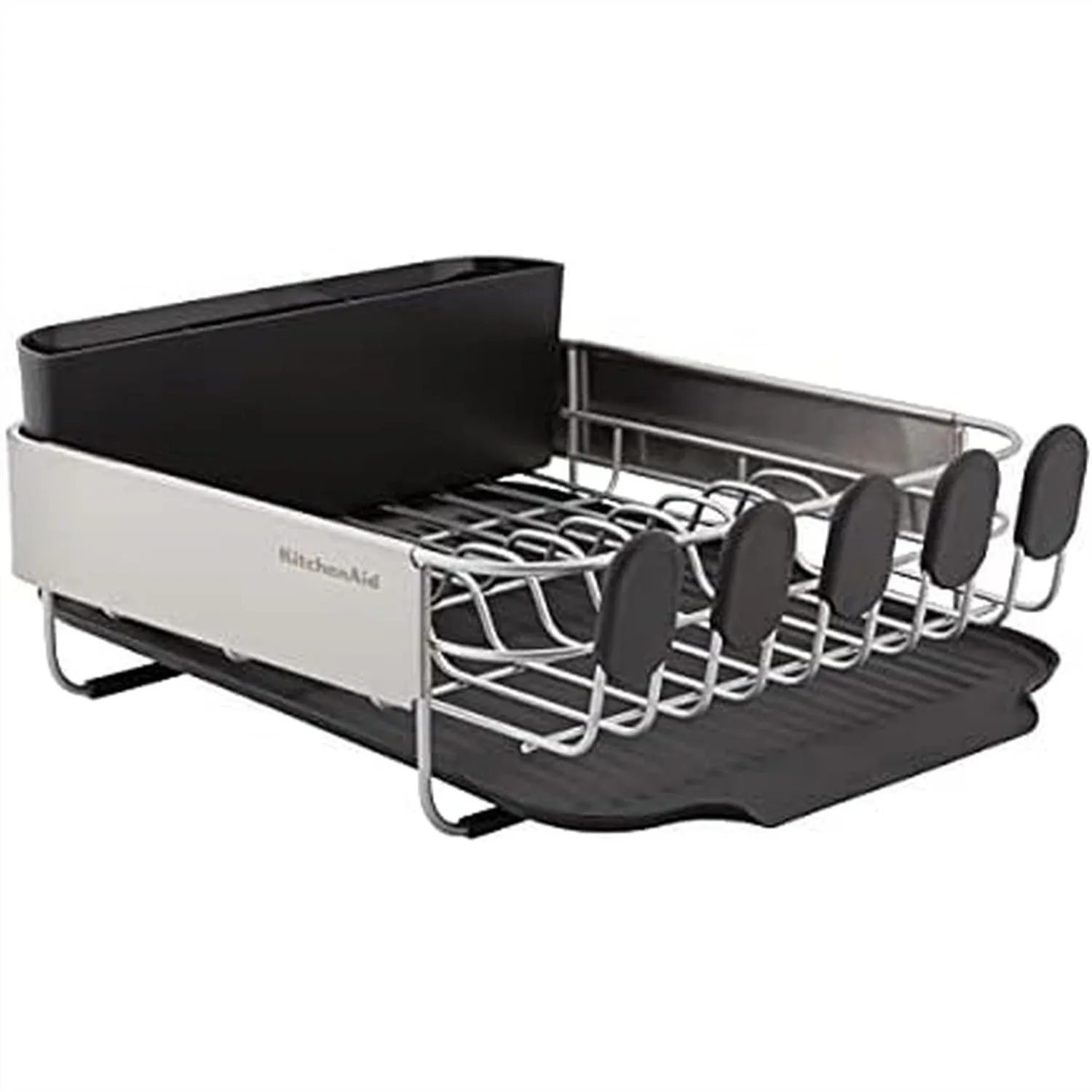 

Compact Dish Rack with Removable Flatware Caddy and Self Draining Drainboard, Space Saving, Rust Resistant, Black