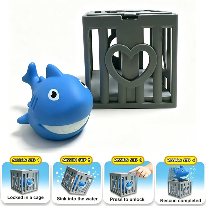 Kids Underwater Diving Rescue Shark Toy Set, Press to Open Cage Sinking Pool Game Toy, Summer Swimming Training Water Play Toy