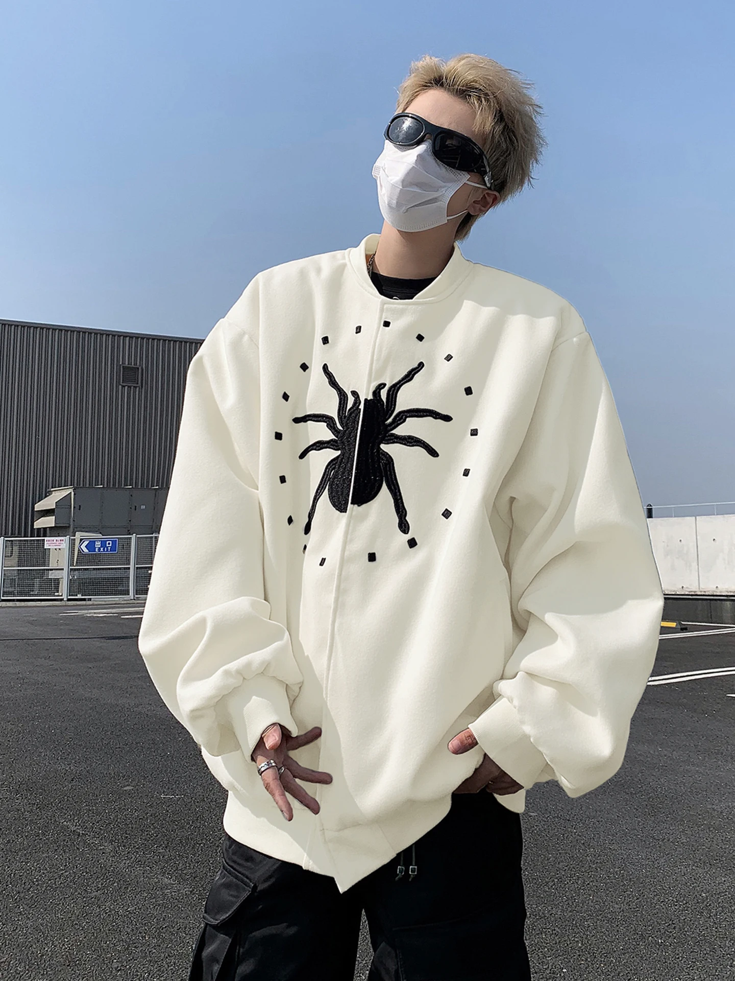 

American Sle Spider Embroidery Baseball Jaet Men's Loose Fit Streetwear Hip Hop Trendy Outerwear Spring Autumn