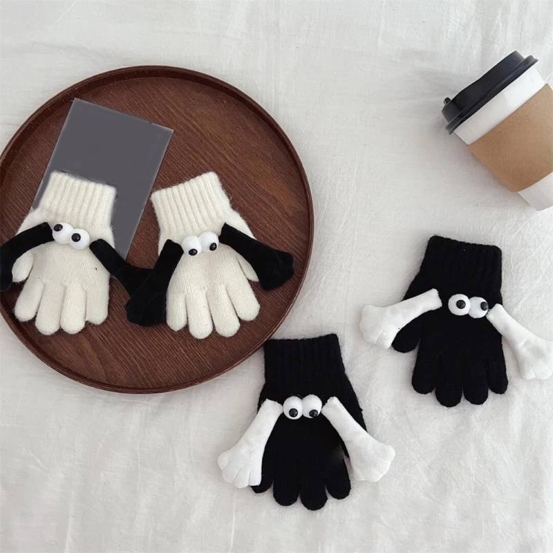 

Color Matching Mittens Funny Small Eye Knitted Gloves for Autumn Winter Boys Girls Magnetic Suction Split Finger Gloves