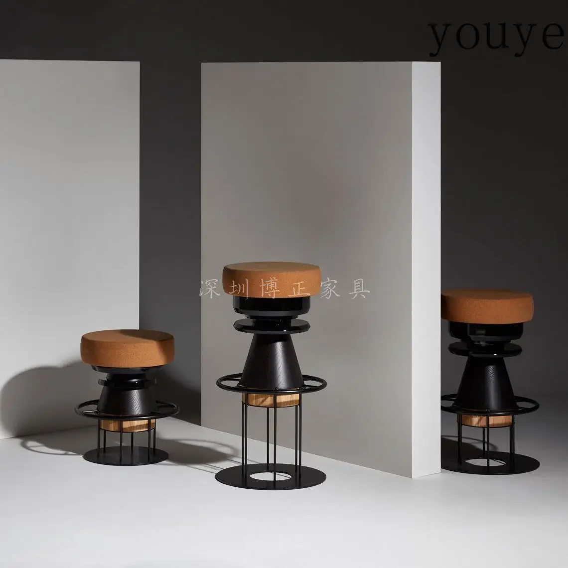 X32 Italian Art Mushroom Stool Light Luxury Model Room Soft Stool Contrasting Color Wrought Iron Solid Wood Edge Few Low Seat St