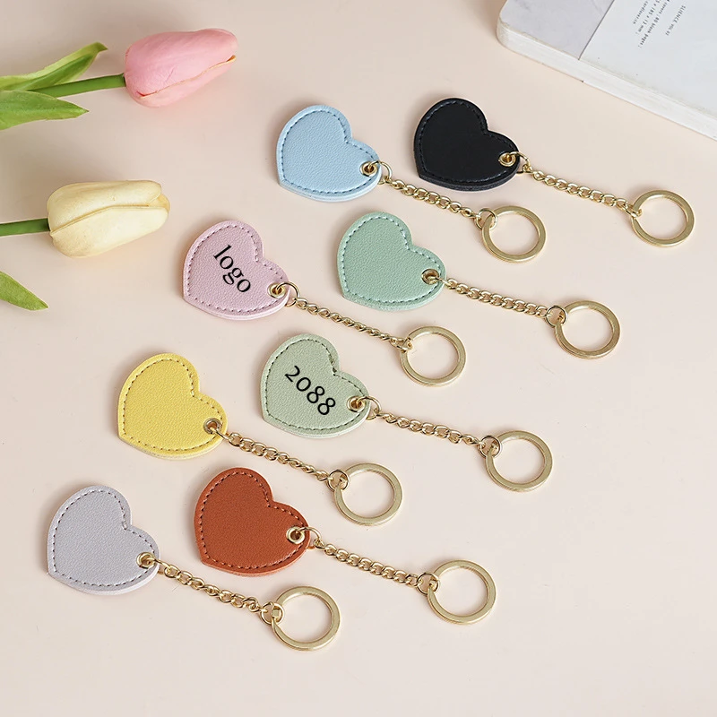 Customized LOGO Keychain Blank Love Leather Pendant Laser Engrave Car Keyring Cute Bag Personalized Key Chains