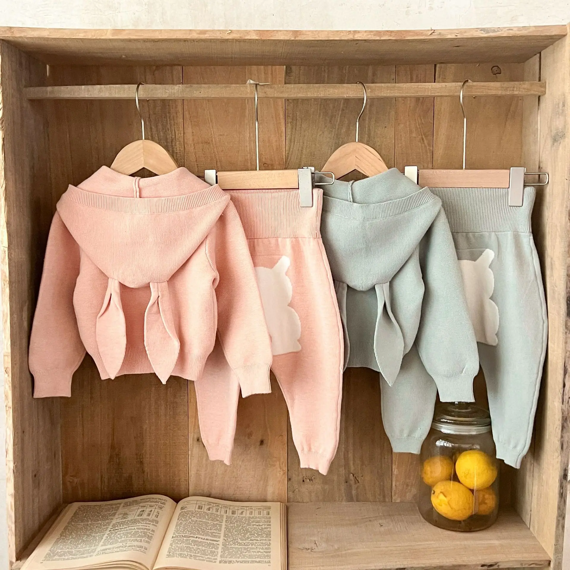 2026 New Spring Fall Baby Hooded Knit 2Pcs Set | Cardigan + High-Waist Pants | Korean Soft Newborn Outfit