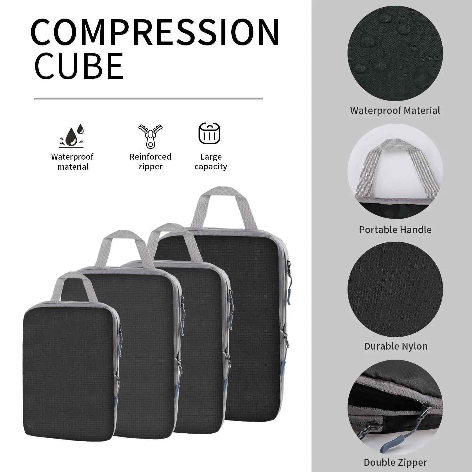 5/8pc Set Compression Packing Cube Extensible Waterproof Organizer Bags for Travel Suitcase Clothing Luggage Sorting W/ Shoe Bag