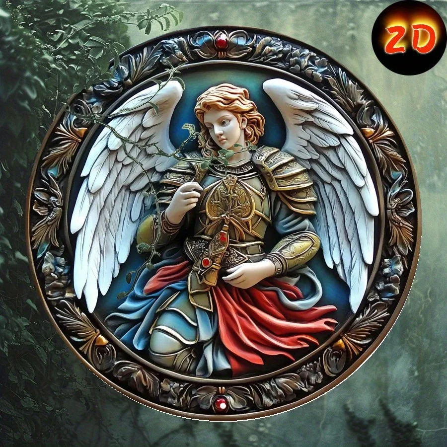 

Angel Warrior Mythical Champion Decorative Sign - Traditional Style Aluminum Wall Hanging Art, Waterproof & Weather-Resistant