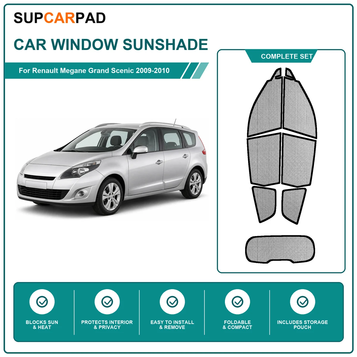 For Renault Megane Grand Scenic 2009-2010 Full Set Car Window Sunshades UV Block Privacy Heat Insulated Foldable Car Curtain