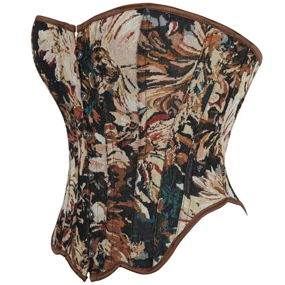 

Sexy Women Brown Denim Vintage Corset Top Retro Corsets Bustiers Jacquard Tops Gothic Lingerie Corselet Overbust Boned