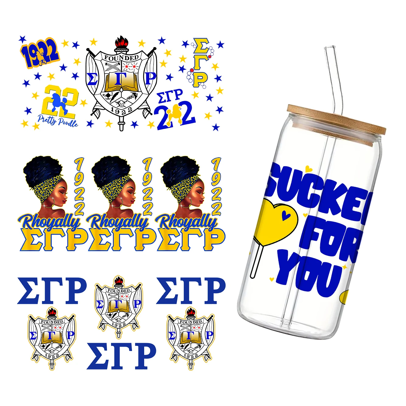 11x24cm Sorority Gemengde SgRho Phi Beta Sigma Voor Libbey 16oz Kan Glas 3D Waterdichte UV DTF koffie Kan Wrap Libbey Glas Wrap