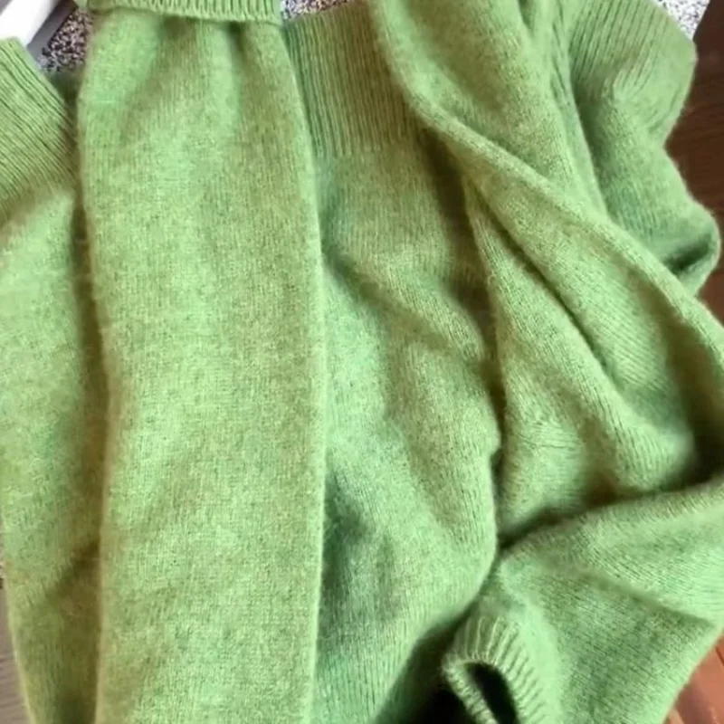 سترة محبوكة بفيونكة خضراء برقبة دائرية للنساء بتصميم ربيع الخريف سترة مخملية ناعمة كسول متعددة الاستخدامات من الراكون #2