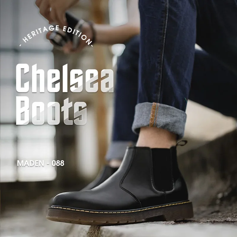 Botas Chelsea de estilo británico Maden para hombre, botines de cuero informales, zapatos de seguridad tácticos, zapatos Vintage de diseñador de