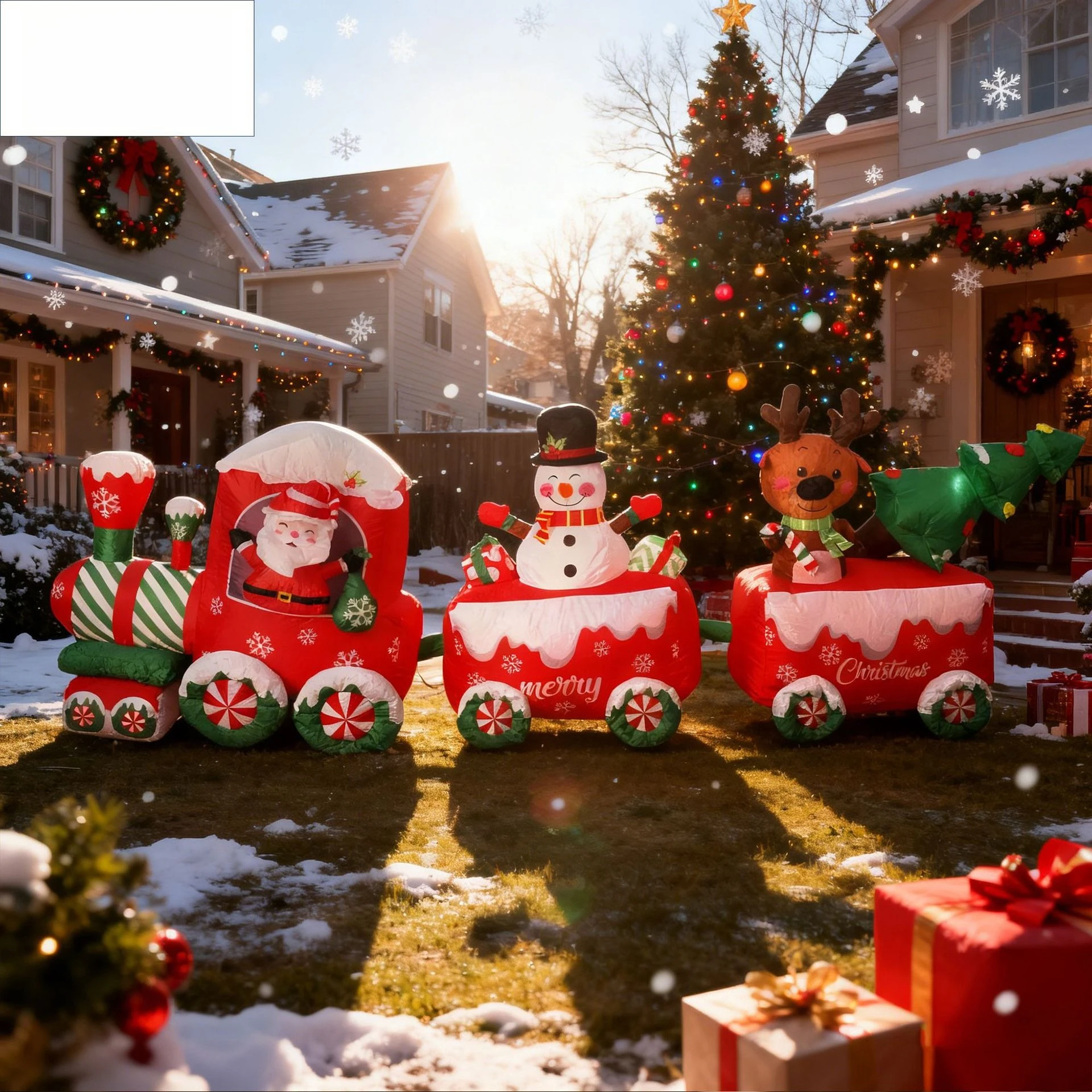 Christmas atmosphere decoration inflatable luminous Santa Claus snowman elk train ornament festival scene air model