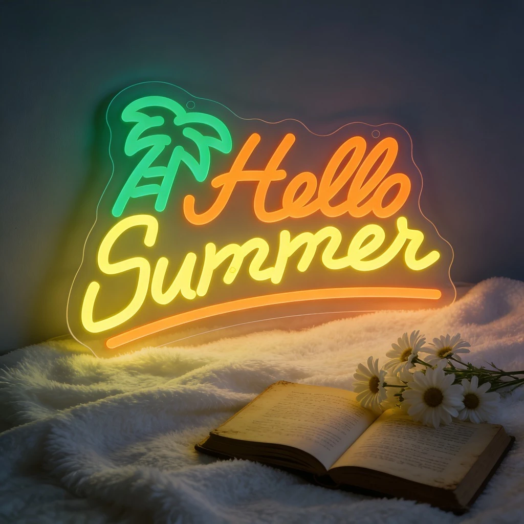 

Неоновая вывеска «Привет, лето» со светодиодной подсветкой для декора дома, бара, гостиной, спальни, приветственный знак для летних вечеринок, расслабляющее атмосферное освещение