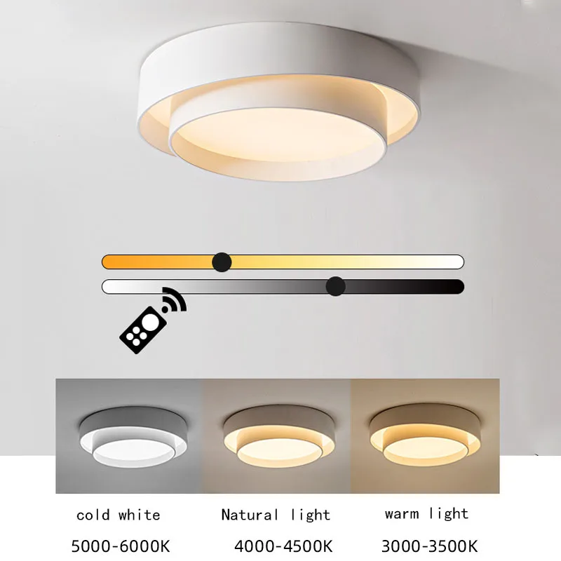 Nordic Circular LED Ceiling Lights Modern Hotel Decoration Lighting Iron Art Restaurant Lamp with Remote Control Wall Lustres