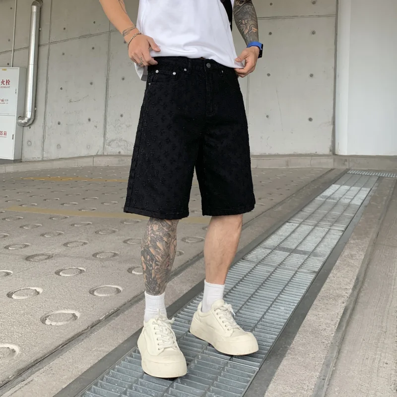 

ZLJ19017 American high street washed men's denim shorts loose versatile holes pure multiple colours