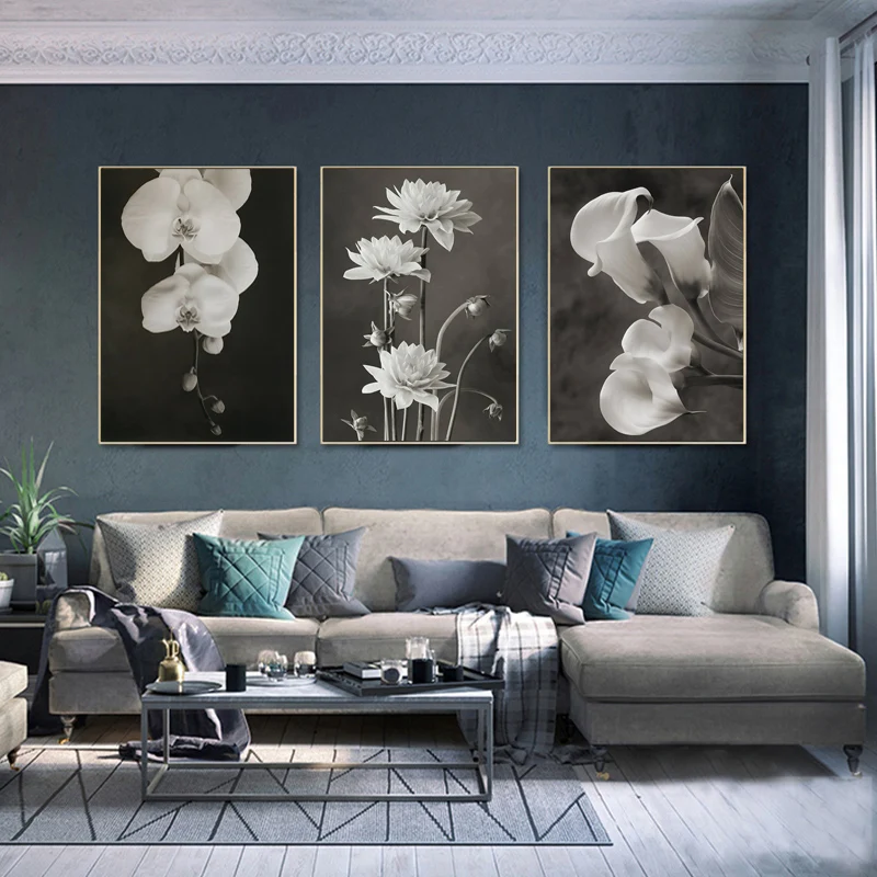 

Poster Print Nordic Style Canvas Black And White Beautiful Flower Painting For Room Decor Wall Art Pictures Home Decoration