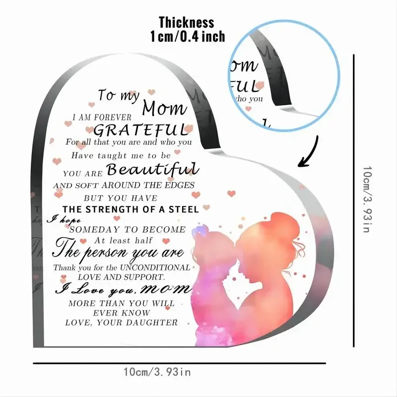 Heart Acrylic Desk Plaque To My Mom From Daughter, Sentimental Loving Message Gift, Remembrance for Family Gathering