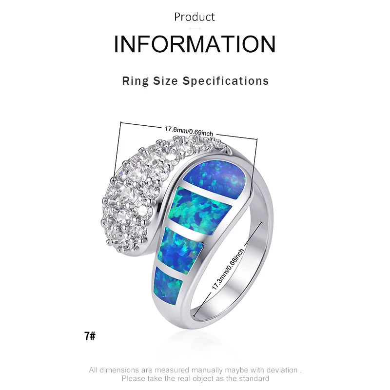 Women Asymmetric Cross Over Statement Ring, Blue Opal Stone Clear Zirconia Inlaid Wide Band Ring, Luxury Party Jewelry Gift - view 4