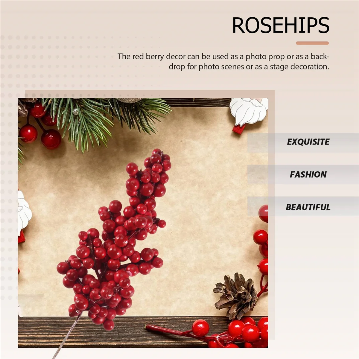 10 Uds. De bayas rojas artificiales, ramas decorativas con bayas rojas, ramas de otoño, selecciones de Navidad, ramas de bayas