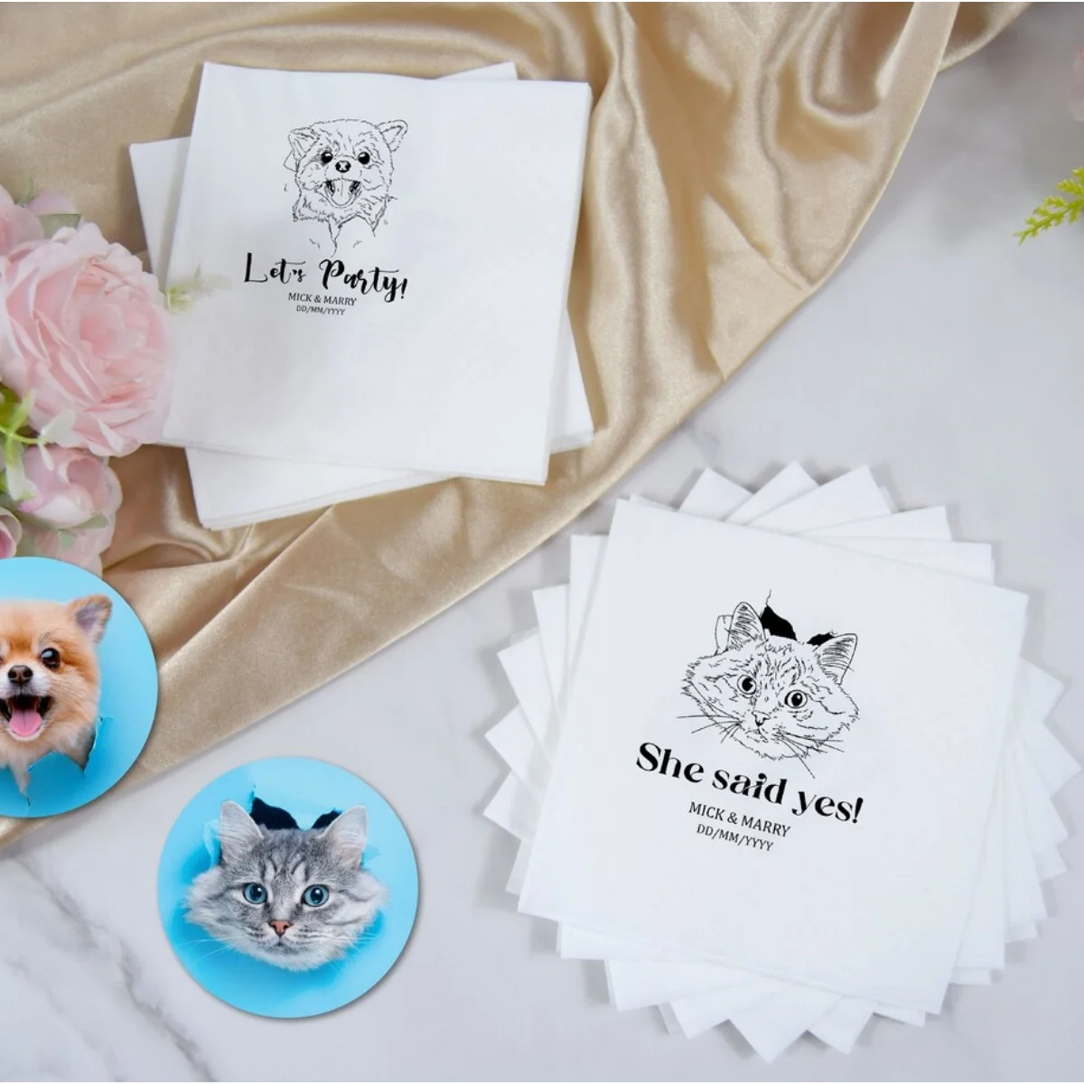 25PCS Custom Illustrated Dog Wedding Napkins | Custom Pet Wedding Napkins | Custom Paper Napkins | Custom Engagement Napkins |Pe