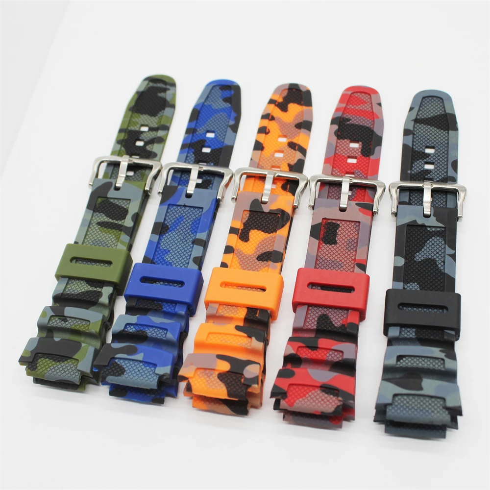 18mm convex mouth Camouflage Strap for AE-1200 1300 SGW-300 AQ-S810W Soft TPU Watch Band Men Sport Watchband Clasps Bracelet Bel