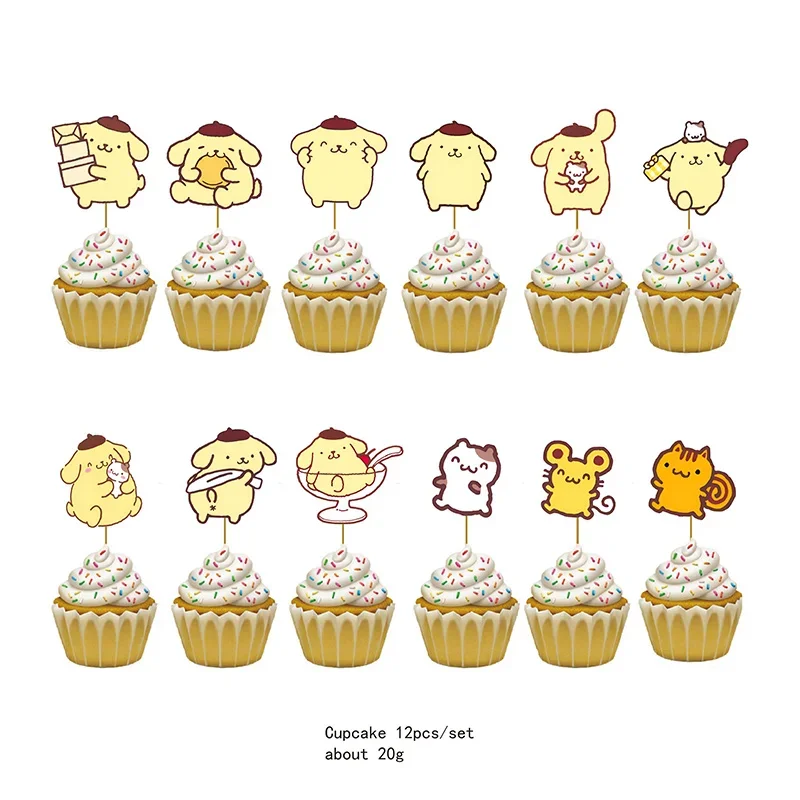 Sanrio Pom Pom Purin decorazioni per feste di compleanno per bambini favore piatto per bicchieri di carta Cupcake Festival battesimo stoviglie usa e