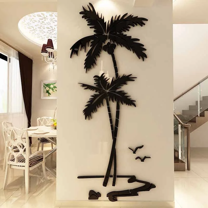 Creative Cartoon Coconut Tree Acrylic Wall stickers For kids room Dining room Livingroom DIY Wall decoration Home decor Decal