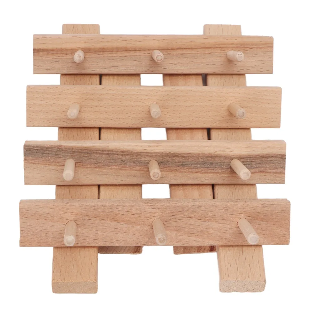 Practical 12 Spool Capacity Sewing Thread Holder Foldable Design Beech Wood Wooden Thread Rack Bobbin Organizer For Household