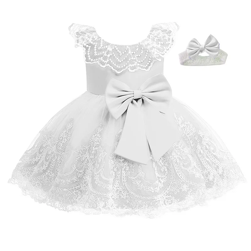 Baby Girls Lace Bow Baptism Dress Newborn Princess Birthday Custume Sleeveless Tutu Toddler Christening Kids Dresses for Girls