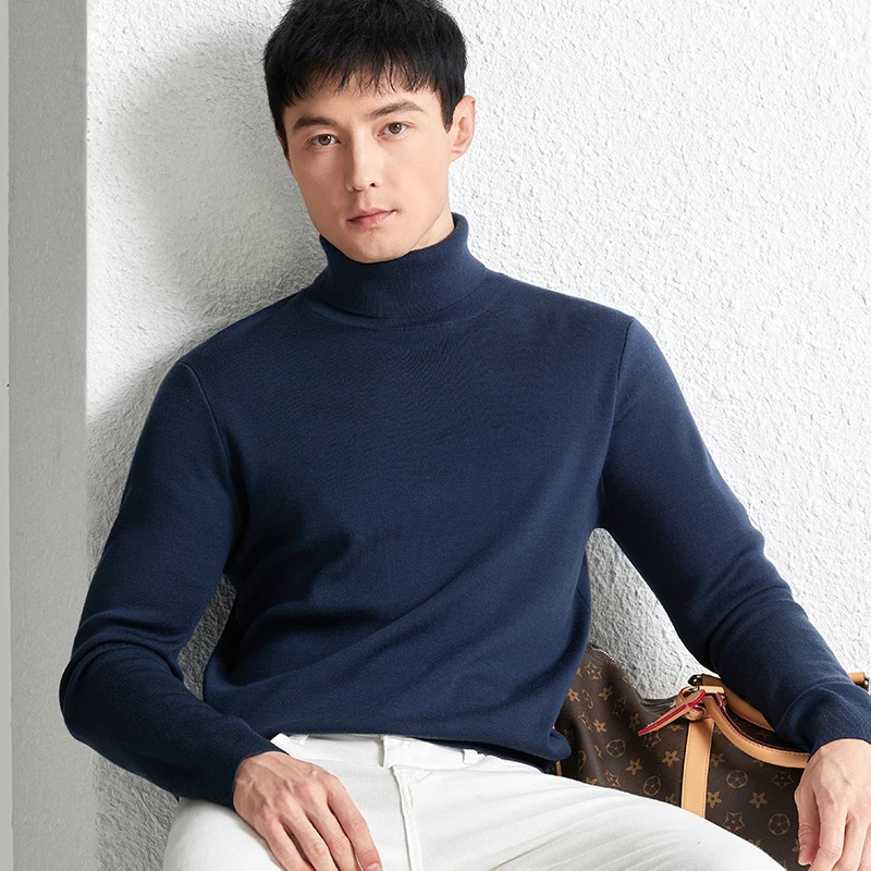 

Top Grade 100% Worsted Wool Clothes for Men Autumn & Winter Thick Turtleneck Solid Sweater Pullover Pure Wool Jumper Long Sleeve