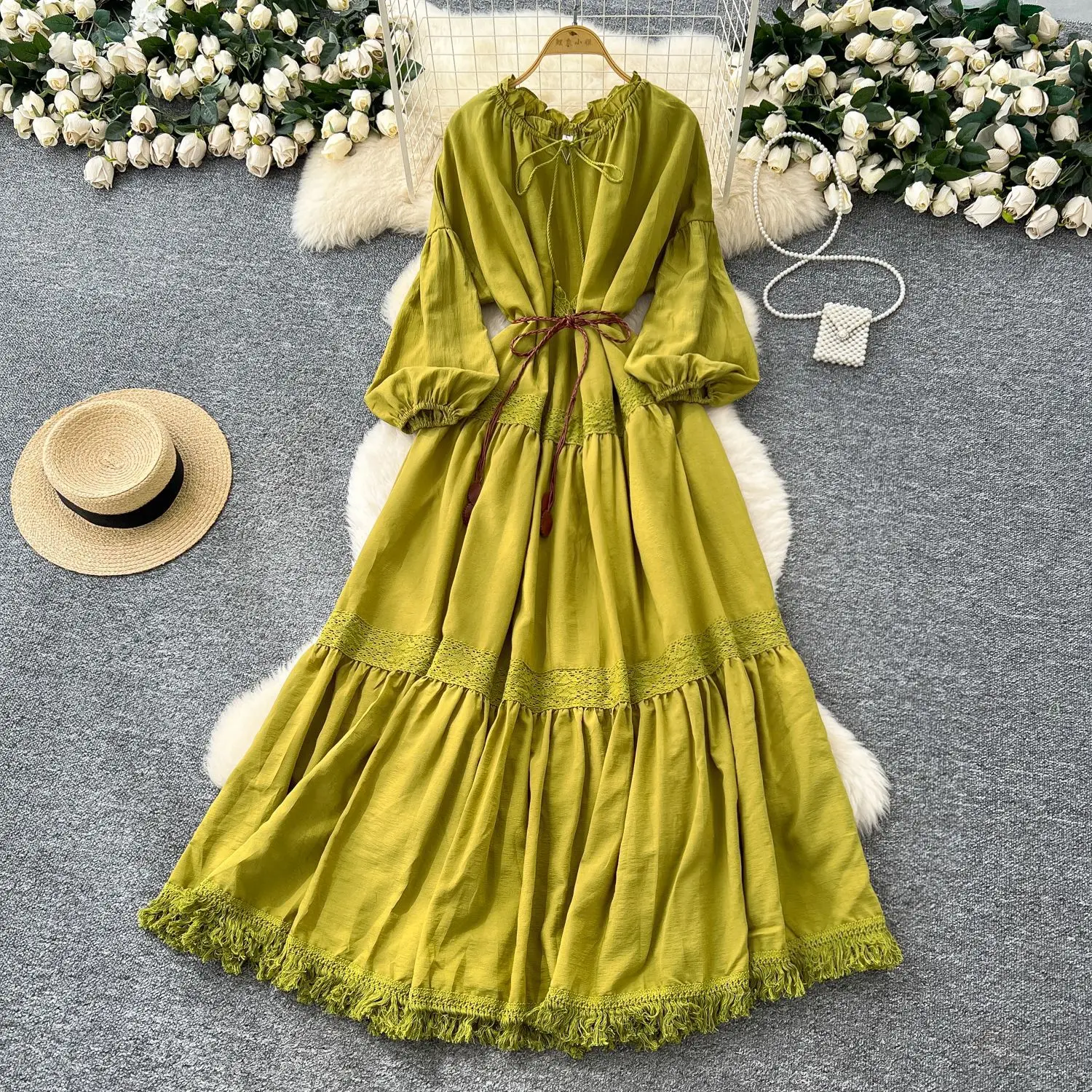 

Knee Length Dress Women Dresses Party Night A Line Lace Vestidos Full Sleeve High Waist Elegant Splice Y2k Streetwear Work 2025
