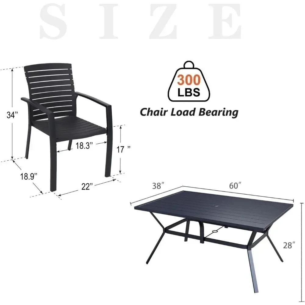 Terrasmeubilair Set Voor 6 Stuks, 6 Stapelbare Aluminium Stoelen En Rechthoekige Tafel, Buitenmeubelset