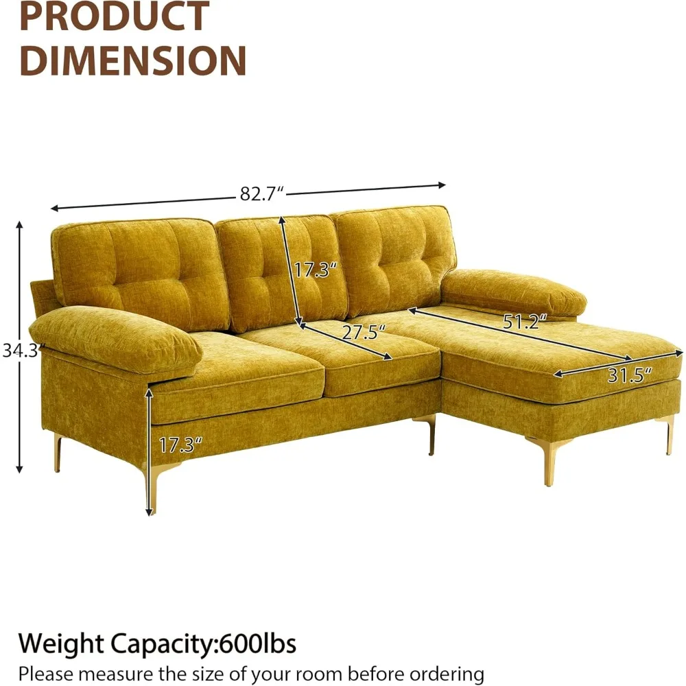 L Shaped Sectional Couches for Living Room, 3 Seater Comfy Modular Sofa with Chaise for Small Spaces,Deep Seat