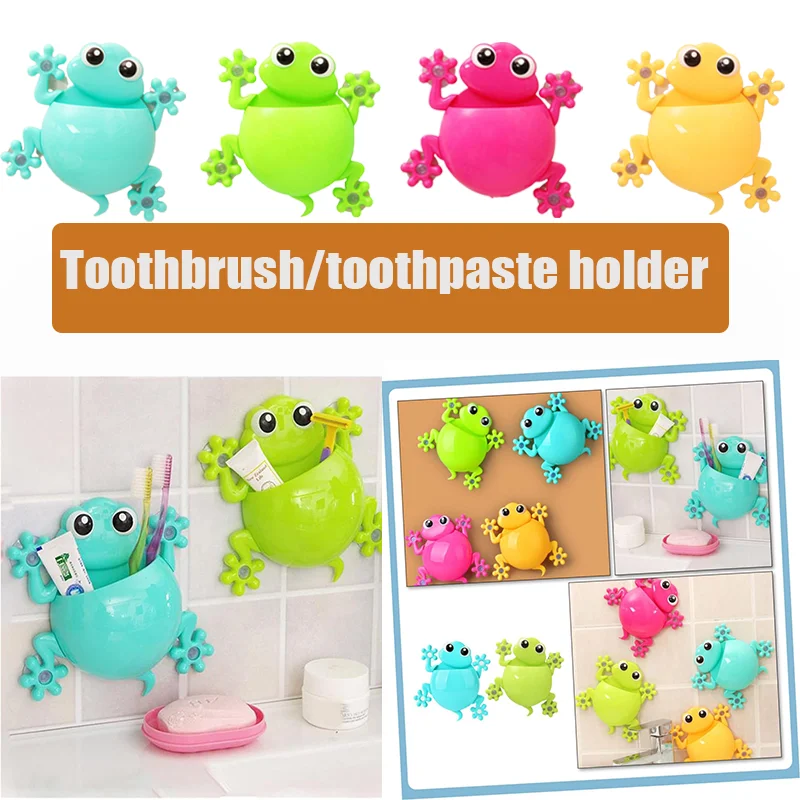 Wall Mount Kids Toothbrush Toothpaste Holder Cartoon Shaped Suction Cup Bathroom Accessories Storage Organiser For Decorations