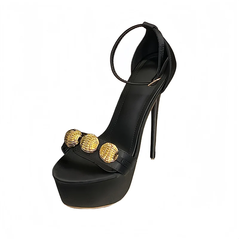 

16cm Extremely High Heels Dress Shoes Black Metal Ball Platform Heels Sandals Woman Stiletto Sexy Banquet Shoes New Arrival 2026