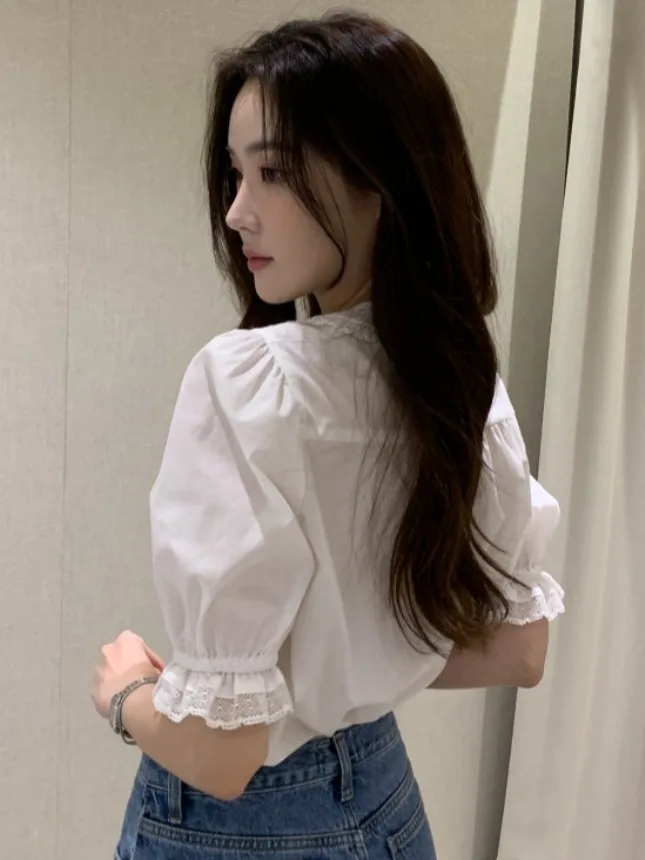 

Chic ort Sve Lace Collar Doll irt Women's Faionable Summer New Arrival Ele Patchwork Sweet Princ Sle Top