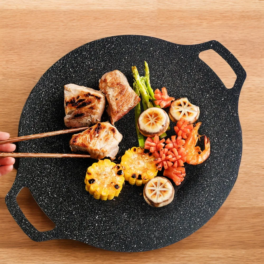 Highly Durable Non-Stick Medical Stone Barbecue Plate for Grilling - Long-Lasting Household Iron Frying Pan - Perfect for Outdoo