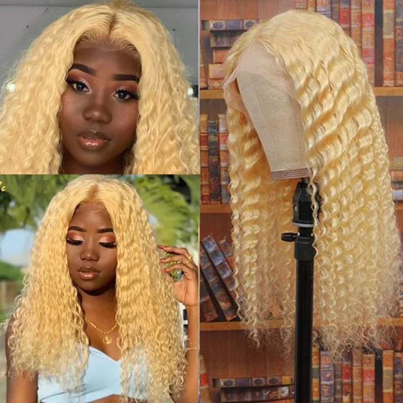 

40 inch colored 613 honey blonde deep wave curly wigs for women choice Full brazilian 13x6 hd lace frontal 100% human hair wig