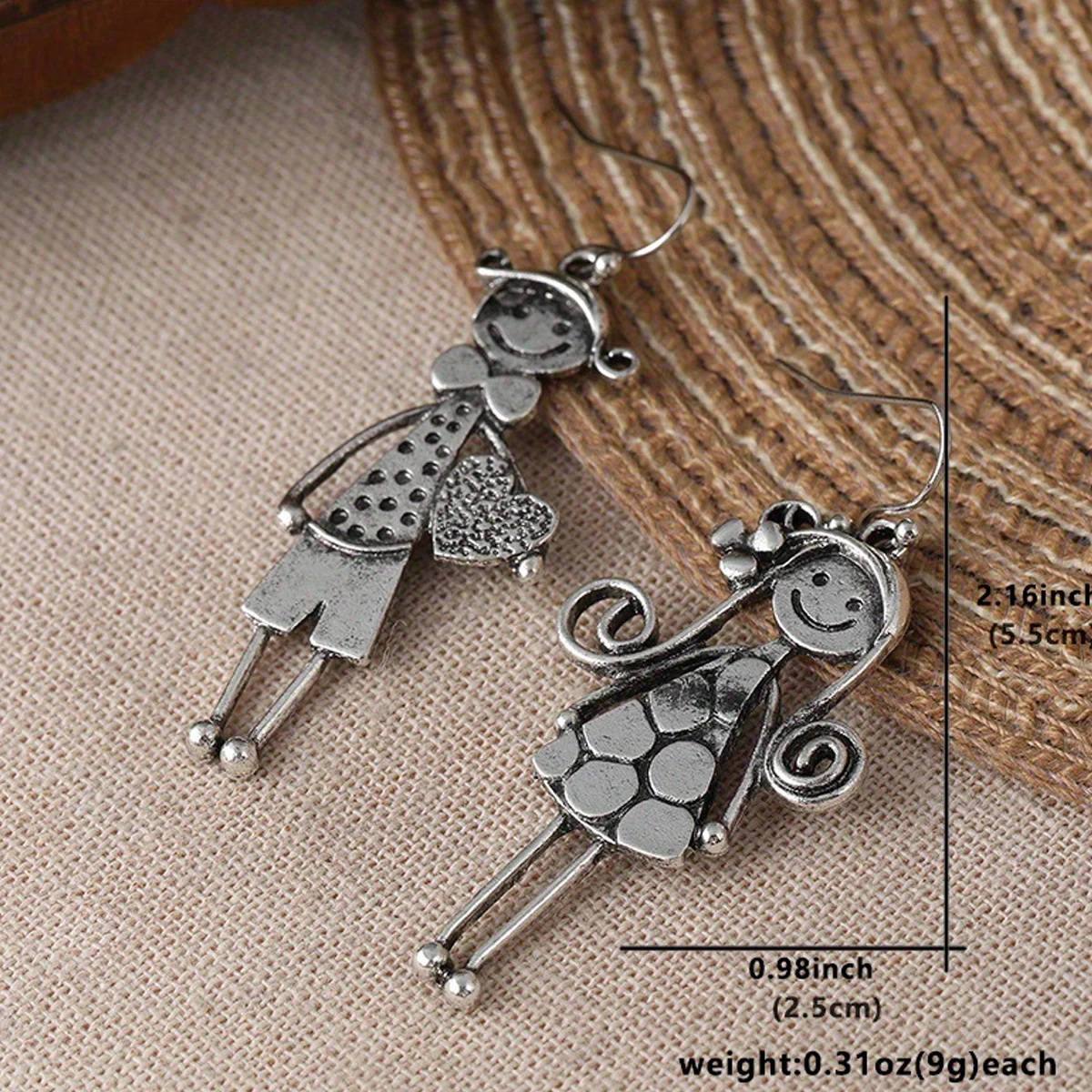 Creative Retro Minimalist Couple Character Metal Pendant Earrings for Women's Daily Minimalist Earring image 4