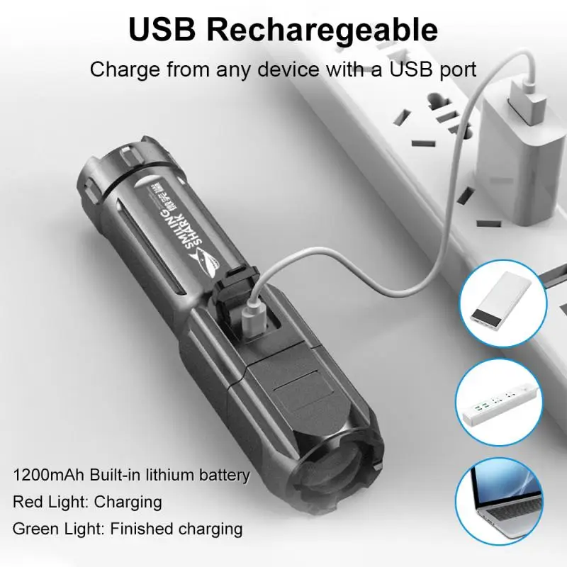 Potente linterna LED recargable por USB 18650, resistente al agua, Zoom, pesca, caza, 100000 lúmenes, táctica