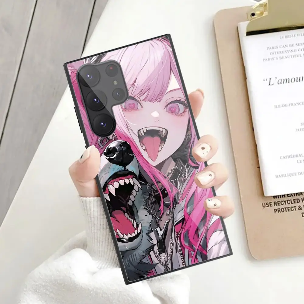 Magical Girl Phone Case For Samsung Galaxy S24 S23 S22 S21 S20 Ultra FE Plus Black Glass Case Cover image 6