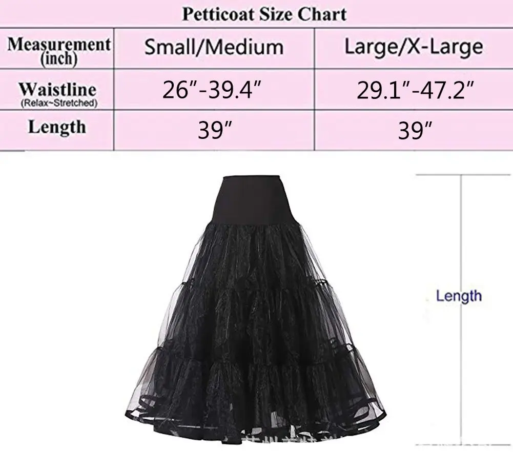 95CM Long Petticoat Ruffled Crinoline Vintage Wedding Bridal for Dresses Underskirt Rockabilly Tutu