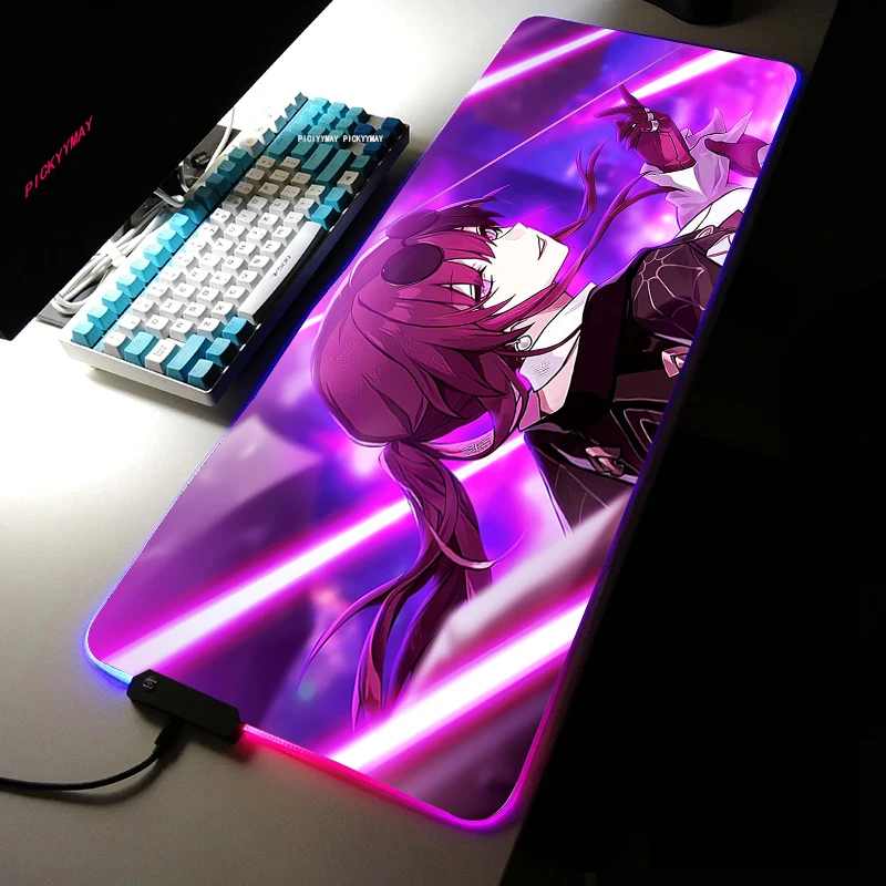 

Large LED Desk Mats XXL RGB Computer Mousepad Honkai Star Rail 90x40cm Backlight Keyboard Mat Table Pad Gamer Luminous Mousepads