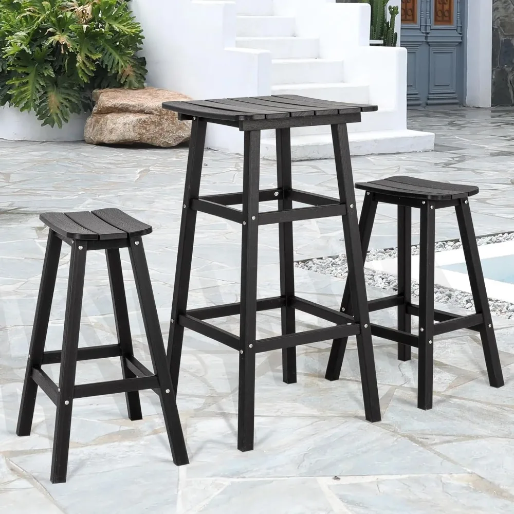 

Outdoor Bar Table & Chair Set, 3 Pcs HDPE Round Height Bar Table, Adirondack Bar Set for Patio, Poolside & Outdoor Entertaining